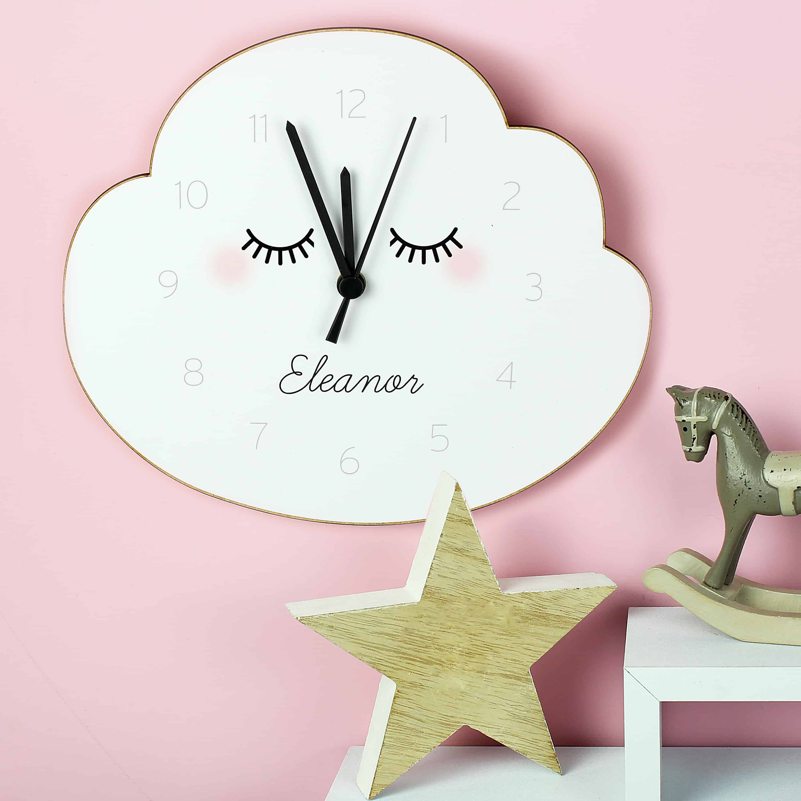 Personalised Eyelash Cloud Wooden Clock