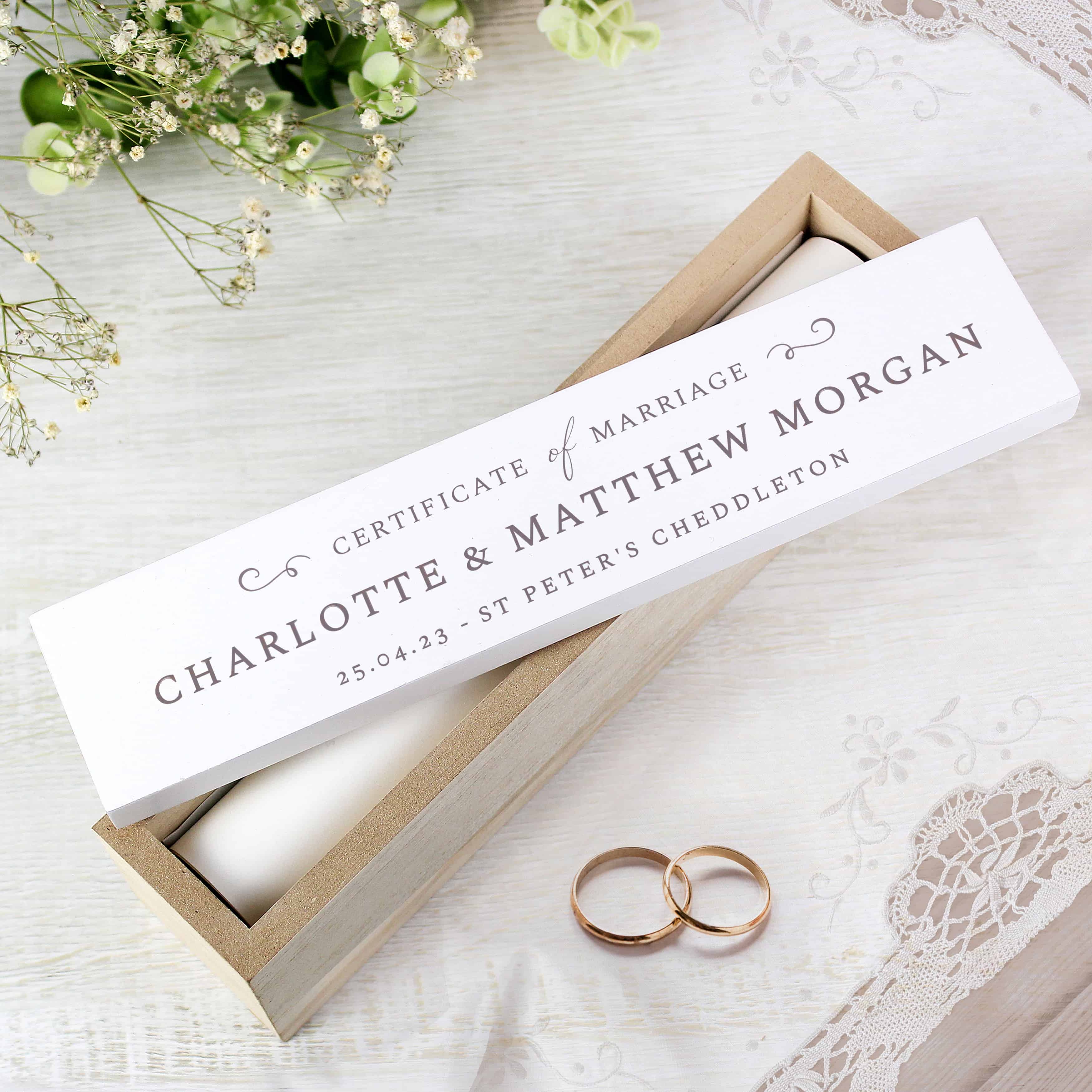personalised wooden wedding certificate holder