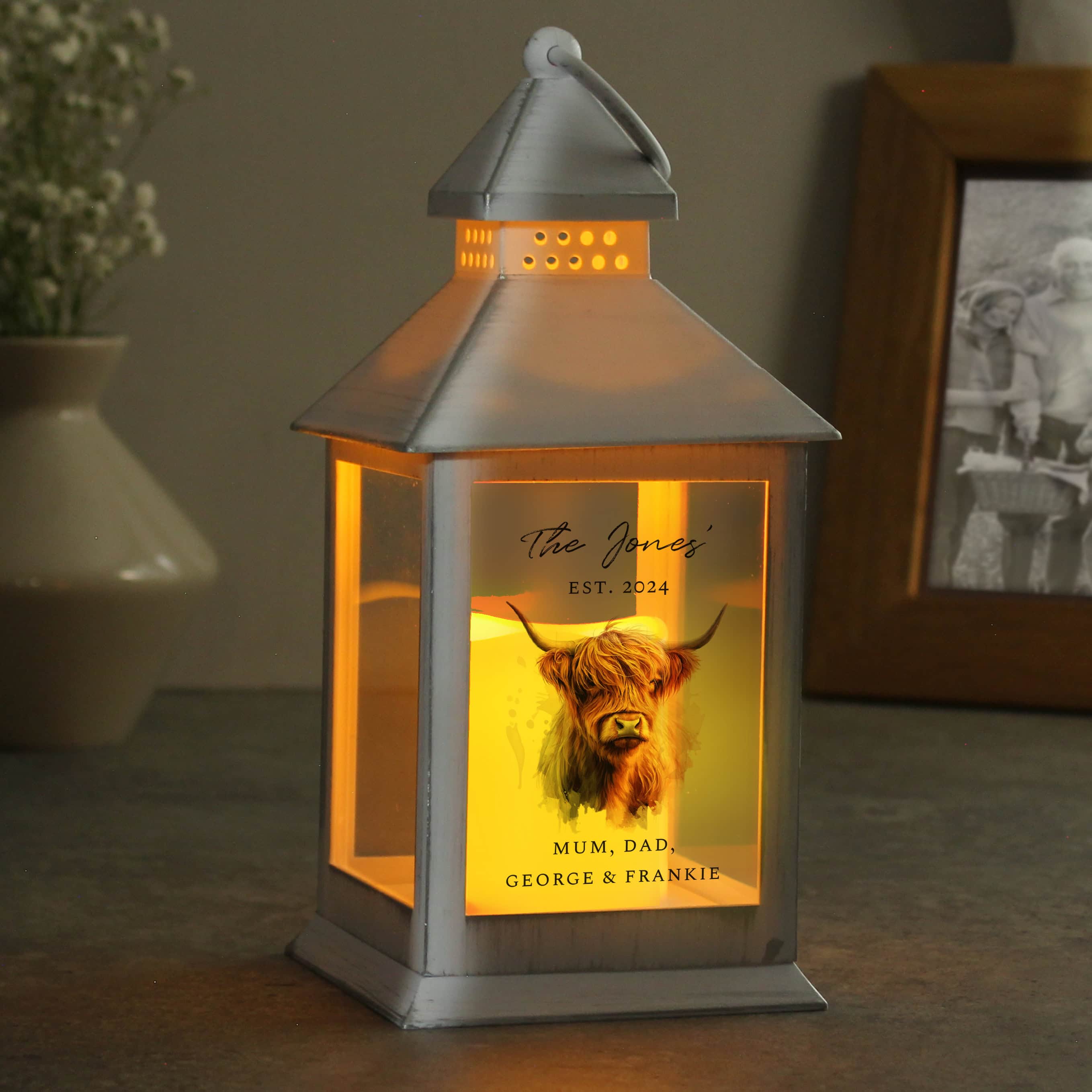 Personalised Highland Cow LED Lantern – Highland Cow Gift
