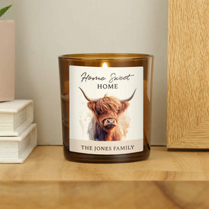 Personalised Highland Cow Glass Candle.