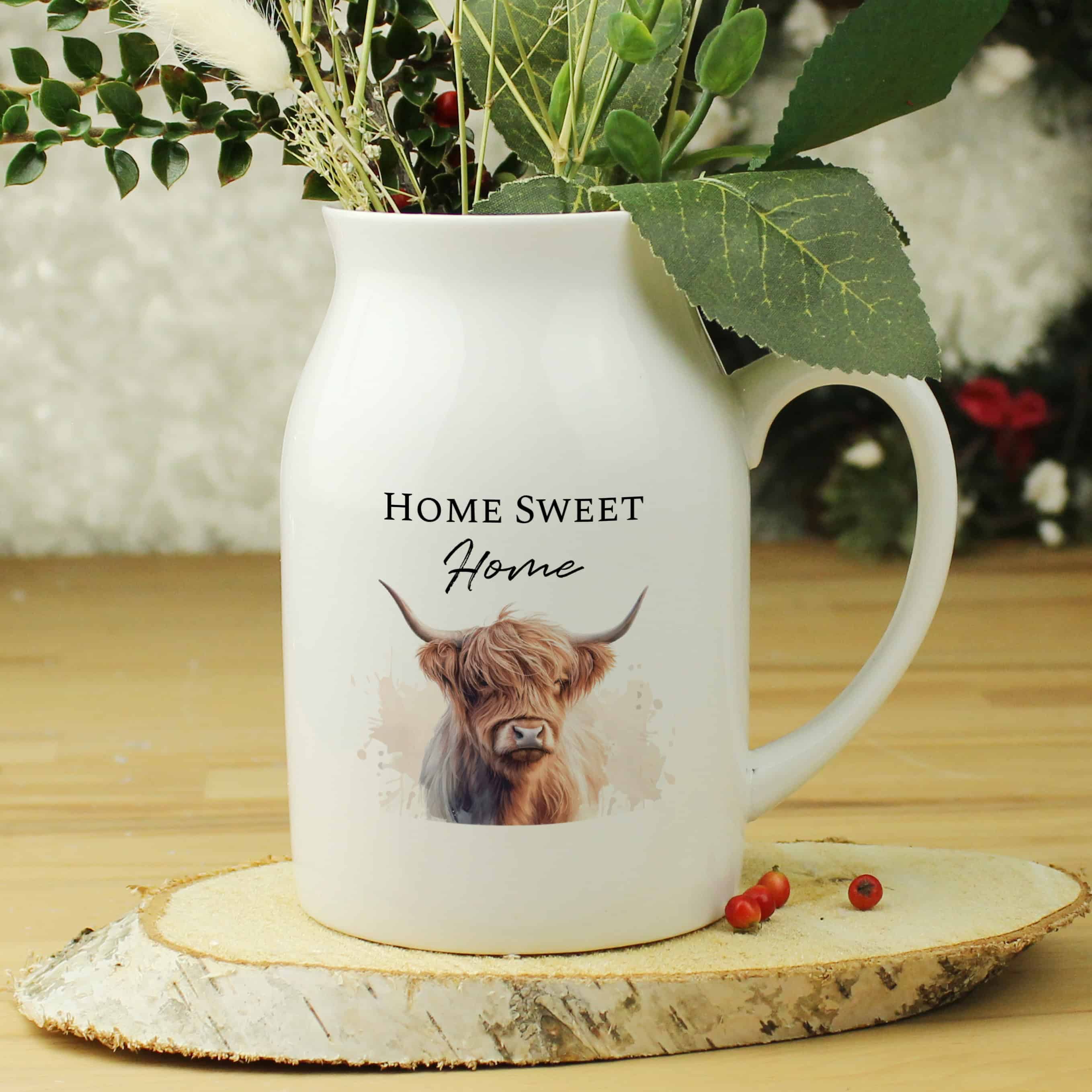 Personalised Highland Cow Vase – Ceramic Flower Jug