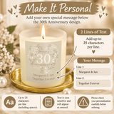 personalised 30th anniversary candle jar personalised with a message over 2 lines