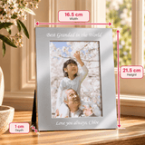 personalised portrait 6x4 photo frame engraved with a message above and a message of your choice below the photo.