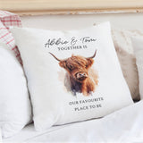 Personalised Highland Cow Cushion | Custom Name & Message Gift