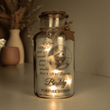 Personalised Pet Memorial Photo Upload LED Light Up Jar featuring a dog