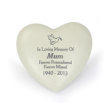 personalised dove memorial stone showing the person's name, message and age engraved on the heart stone