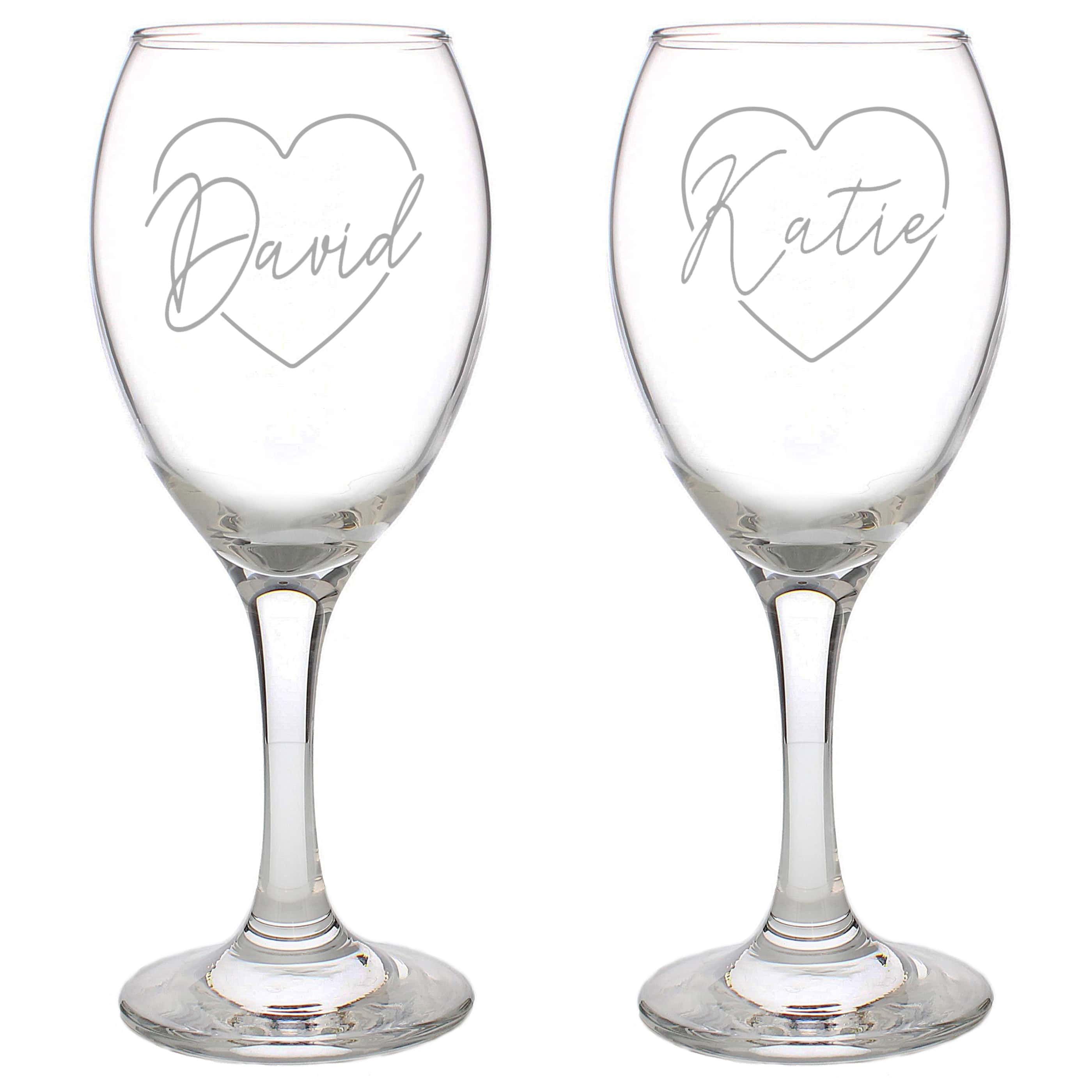 Personalised Heart Name Wine Glass Set
