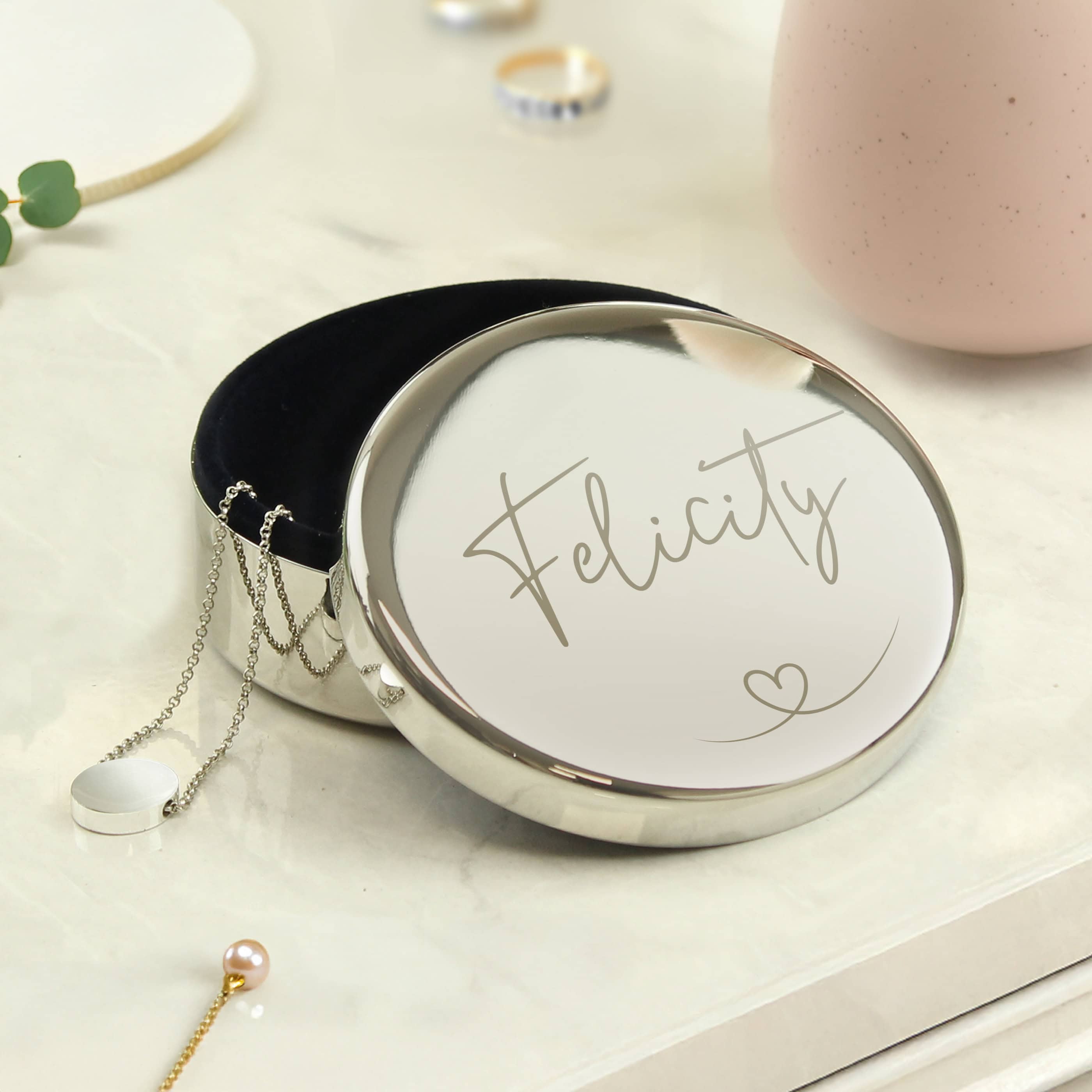 Personalised Heart Round Trinket Box
