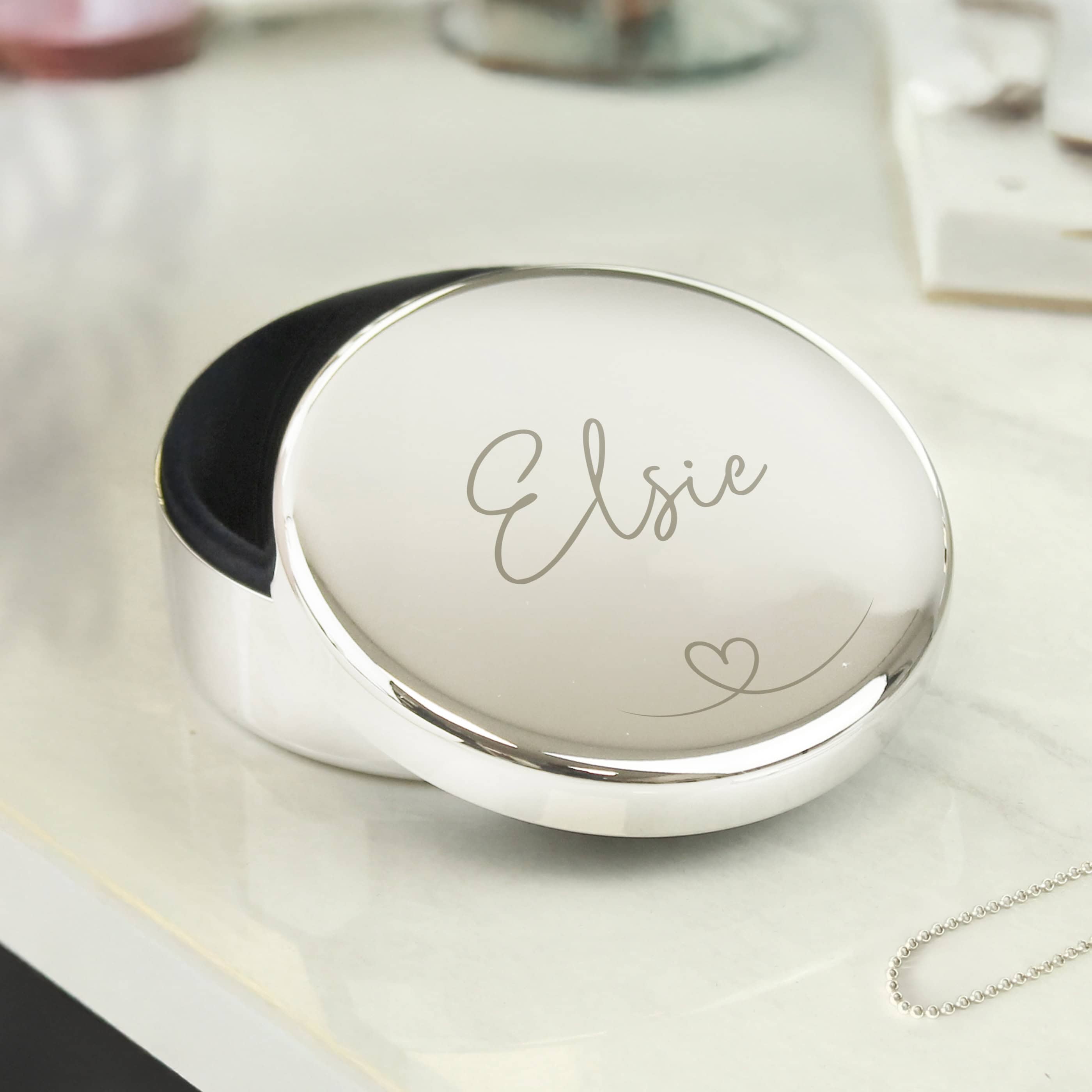 Personalised Heart Round Trinket Box
