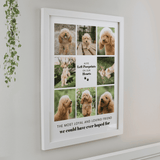 personalised white frame multi photo collage with space for 8 photos.