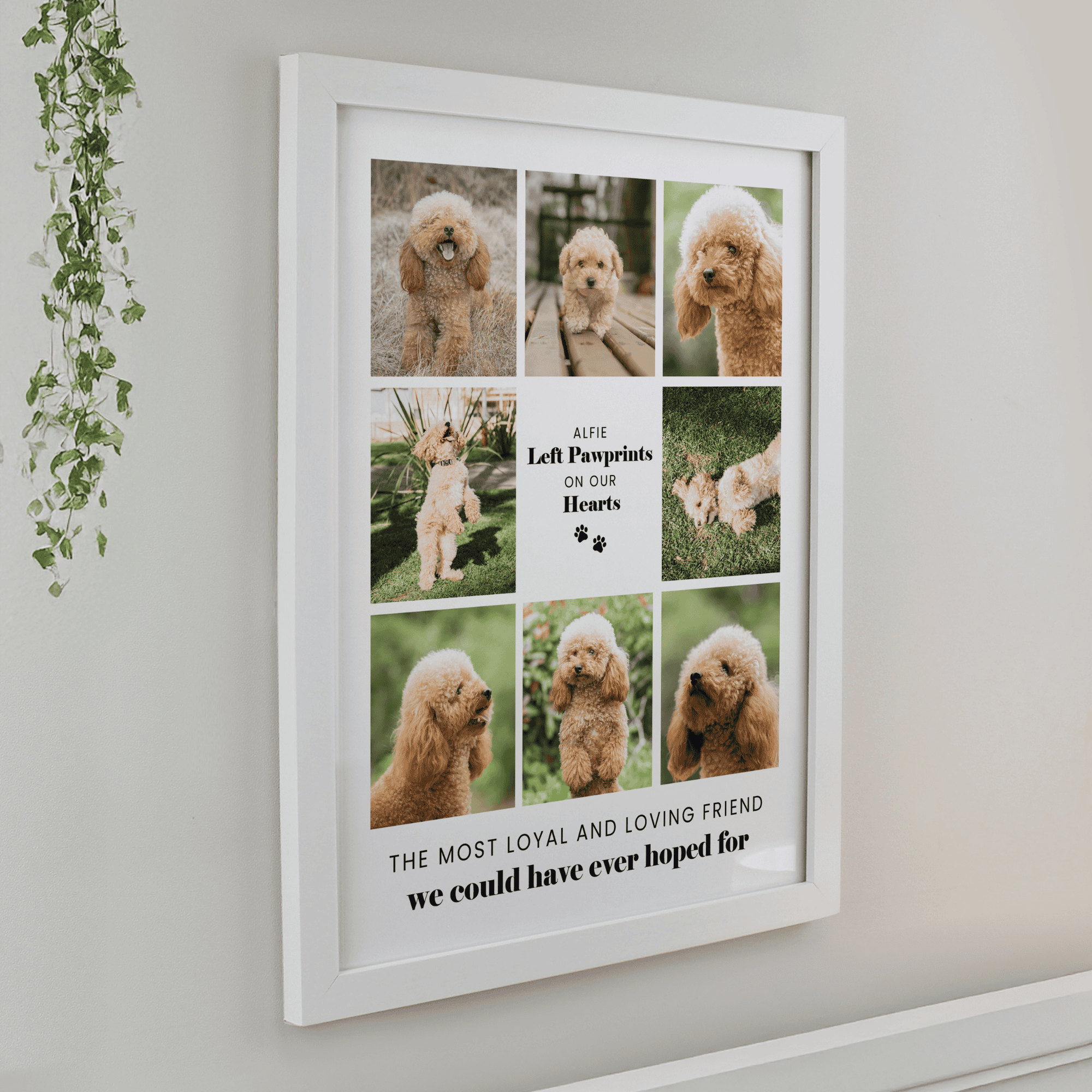 personalised white frame multi photo collage with space for 8 photos.