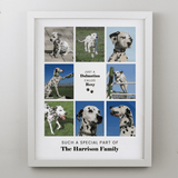 personalised white frame multi photo collage with space for 8 photos.