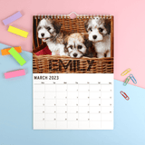 personalised a4 dog wall calendar with any name personalised on each month