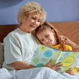 An adult and child reading together the God Loves you personalised book