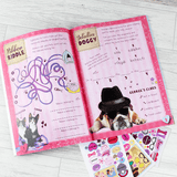 personalised activity sticker book showing examples of the inside pages