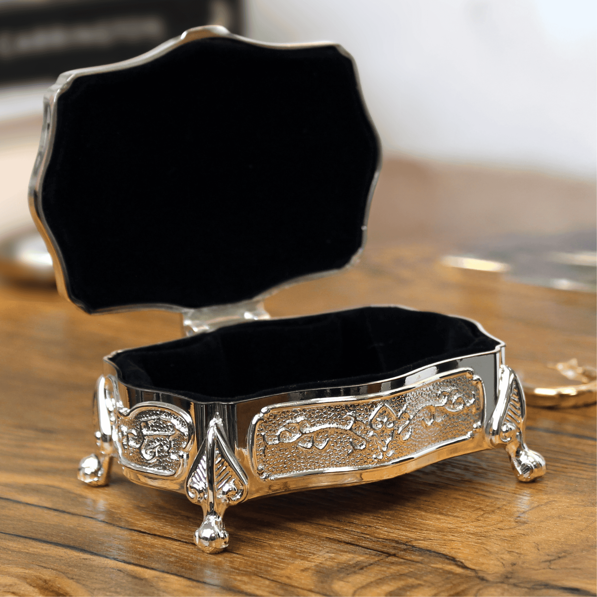 personalised antique style jewellery trinket box showing the inside