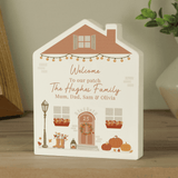 personalised wooden autumnal house ornament with any house number and message over 4 lines