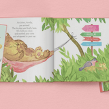 personalised new cutie in town showing the inside of the book with the illustrations and the child's name personalised on the pages