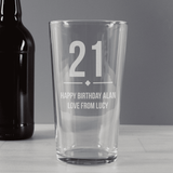 personalised big age birthday pint glass engraved with a message
