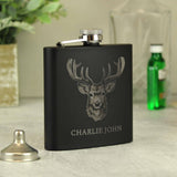 Personalised Stag Hip Flask | Engraved Black 6oz Hip Flask