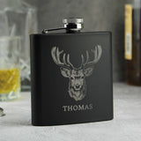 Personalised Stag Hip Flask | Engraved Black 6oz Hip Flask