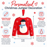 personalised jumper christmas tree decoration with any name on the jumper