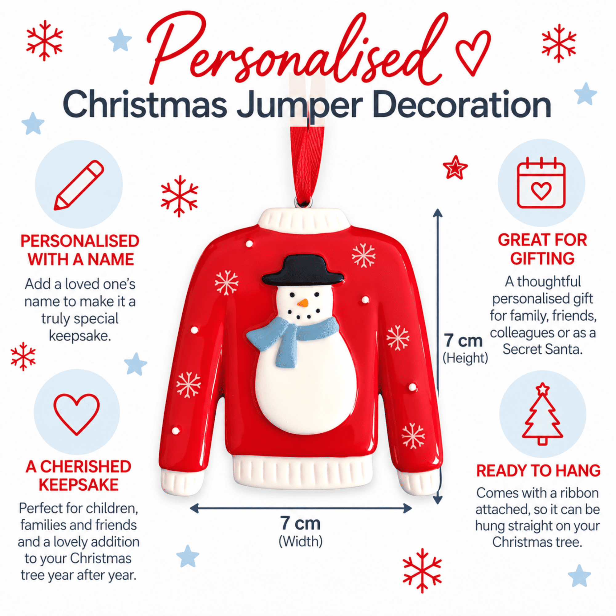 personalised jumper christmas tree decoration with any name on the jumper