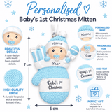 personalised baby mitten christmas tree decoration personalised with a name on the hat and a year on the mitten