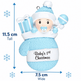 personalised baby mitten christmas tree decoration personalised with a name on the hat and a year on the mitten