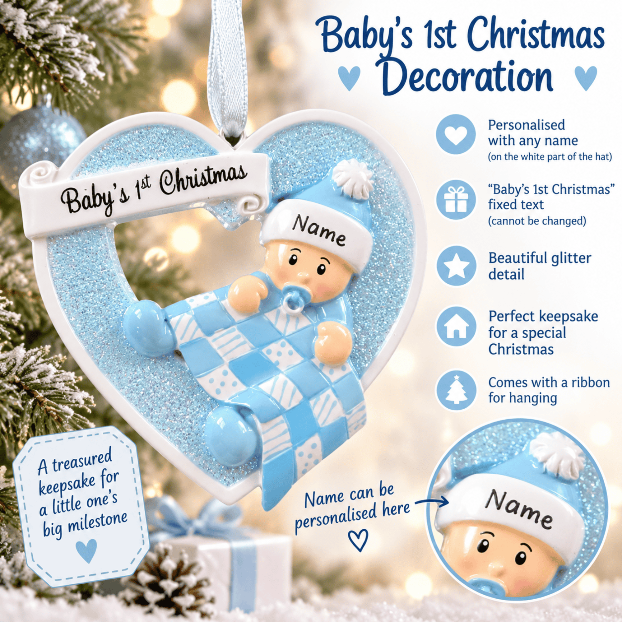  baby blue heart christmas tree decoration