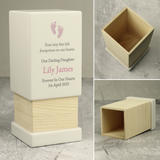 personalised baby girl white wooden urn personalised on the front