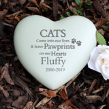 personalised cat memorial stone showing it engraved with the cat's name and their dates