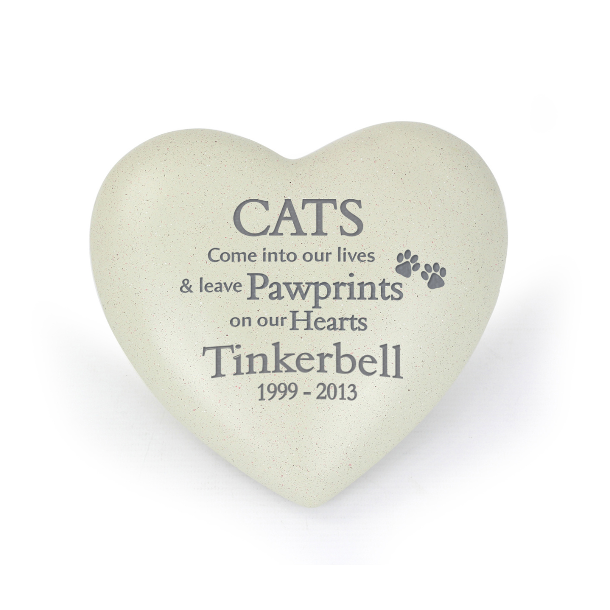 personalised cat memorial stone showing it engraved with the cat's name and their dates