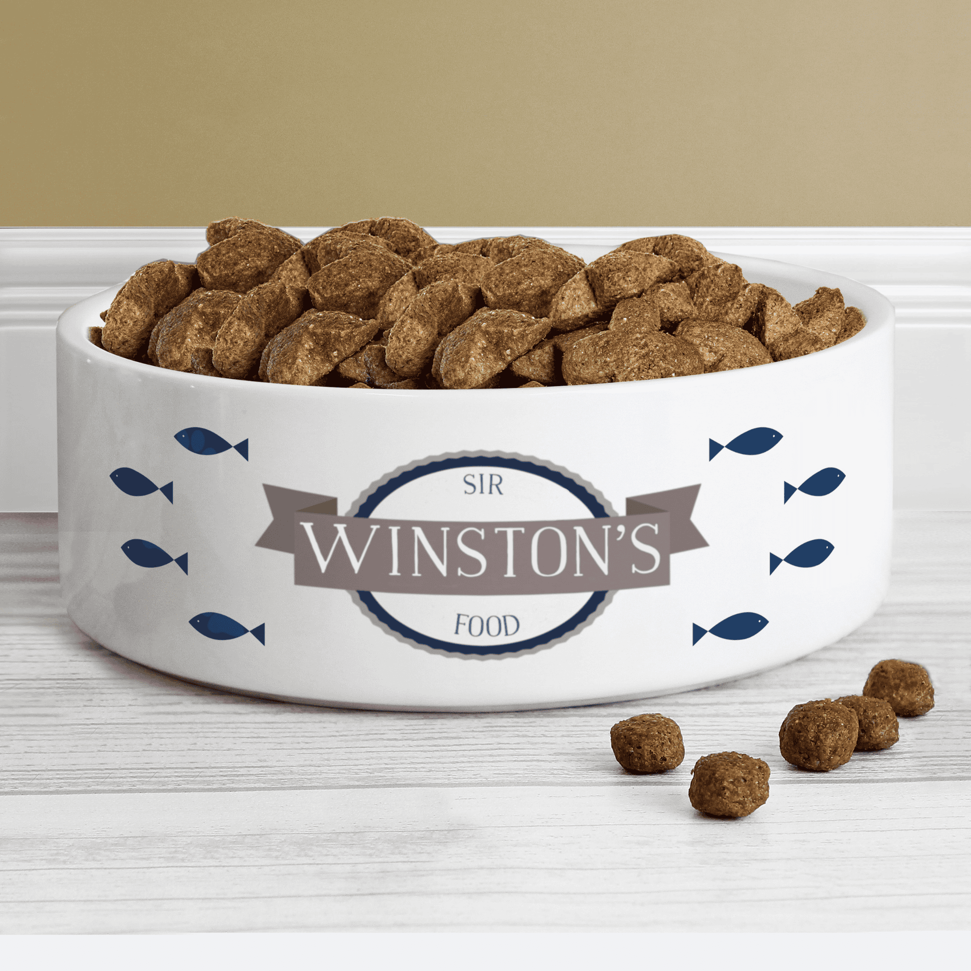 Personalised Blue Fish Ceramic Pet Bowl