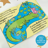 personalised zoo story book inside page showing the child's name personalised on the page.