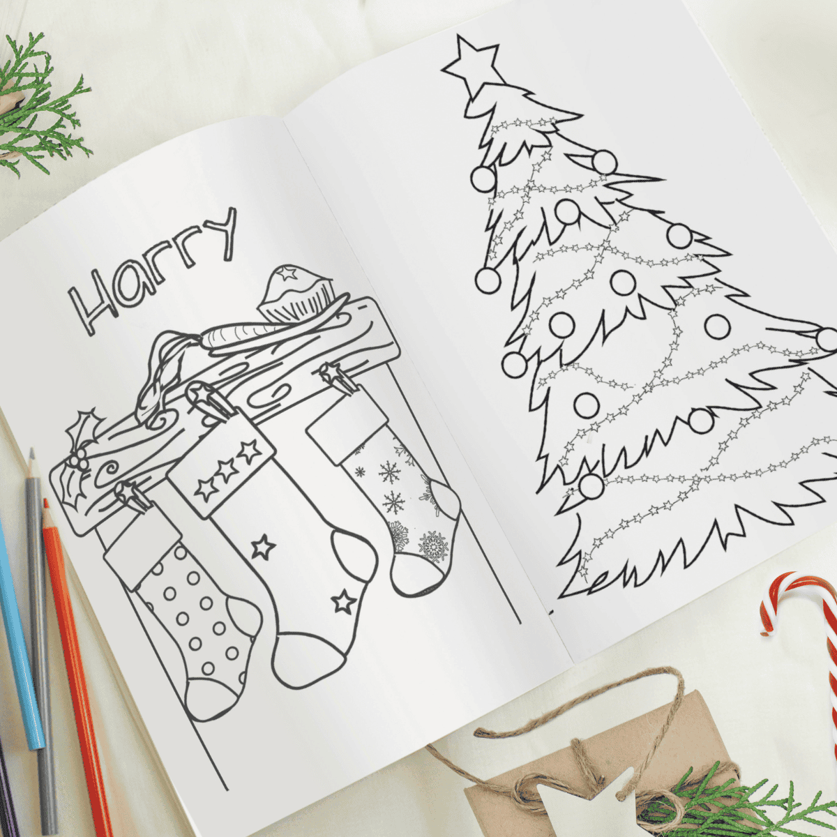 personalised children's colouring book showing the inside of the book personalised with the child's name