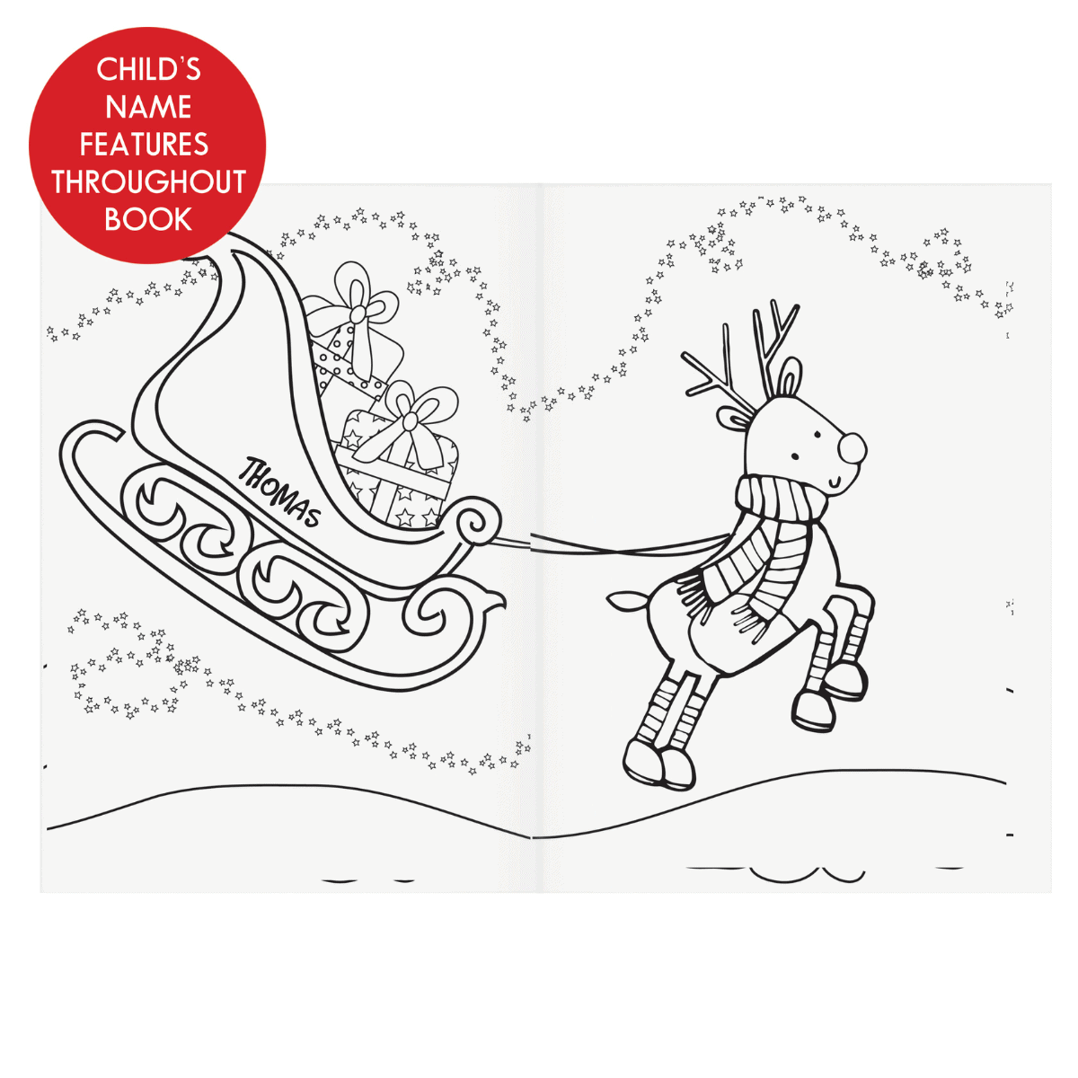 personalised children's colouring book showing the inside of the book personalised with the child's name