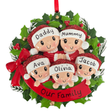 personalised wreath family christmas tree decoration for 5 people