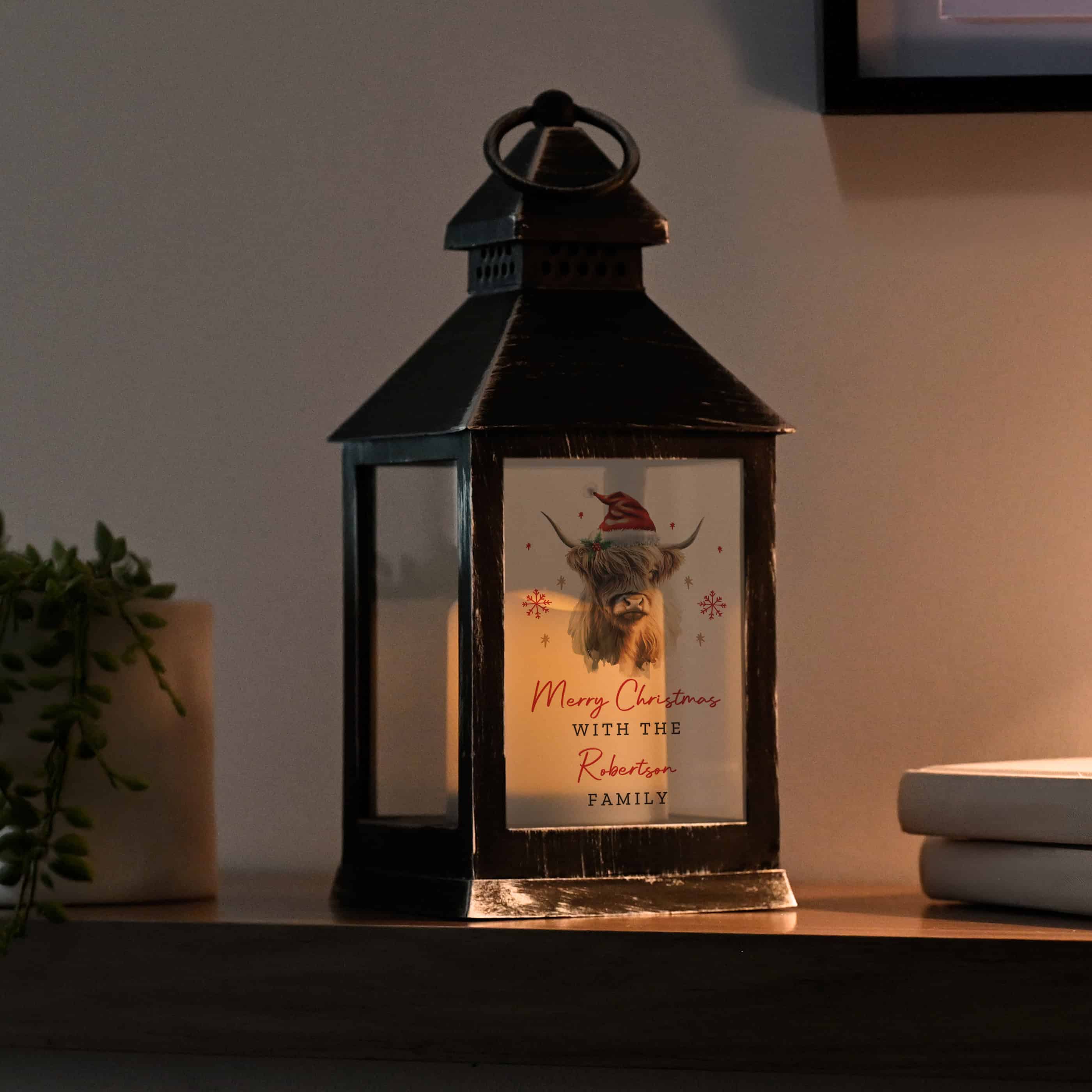 Personalised Highland Cow Christmas LED Lantern
