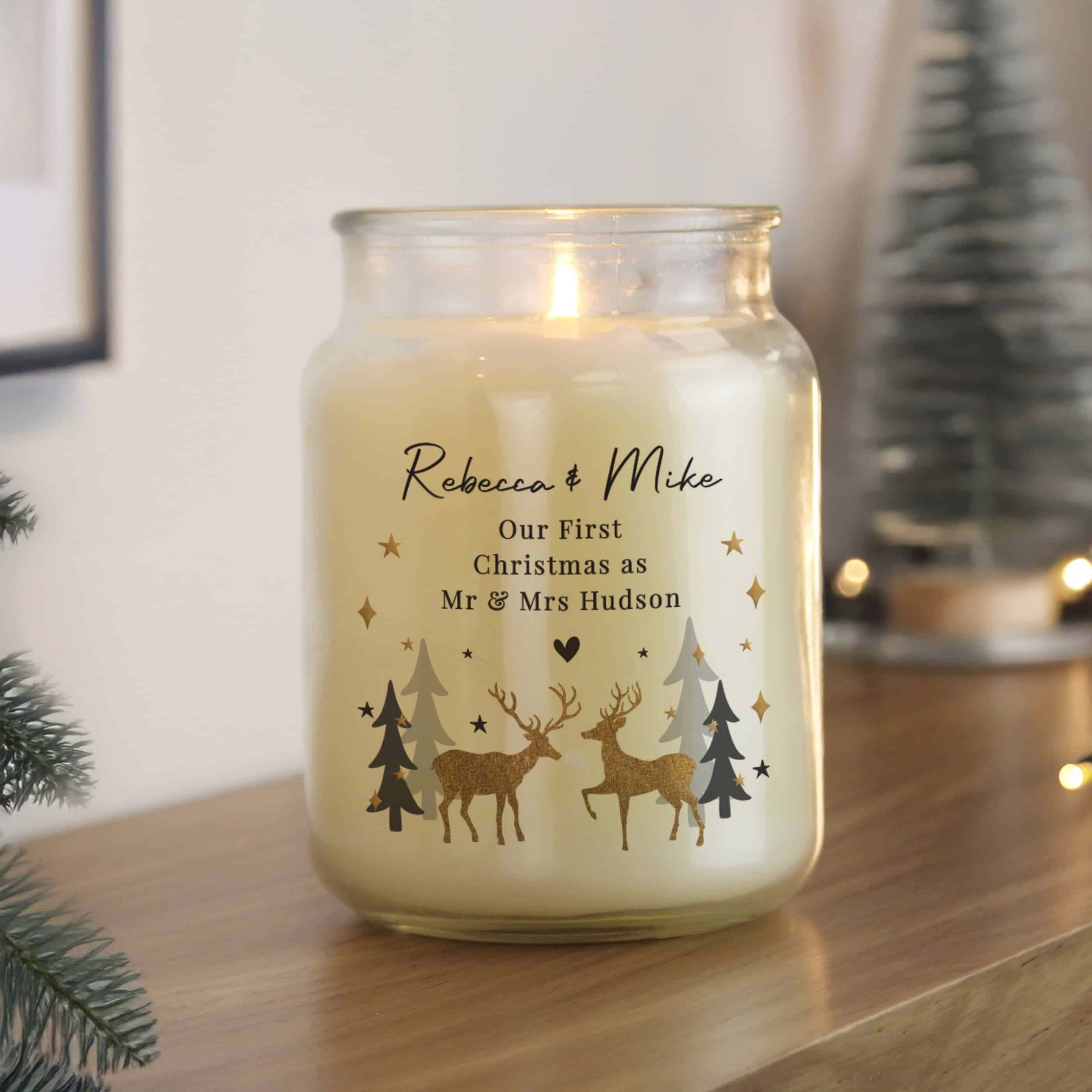 Personalised Christmas Reindeer Large Candle Jar

