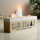 Personalised Christmas Tree Triple Tea Light Holder