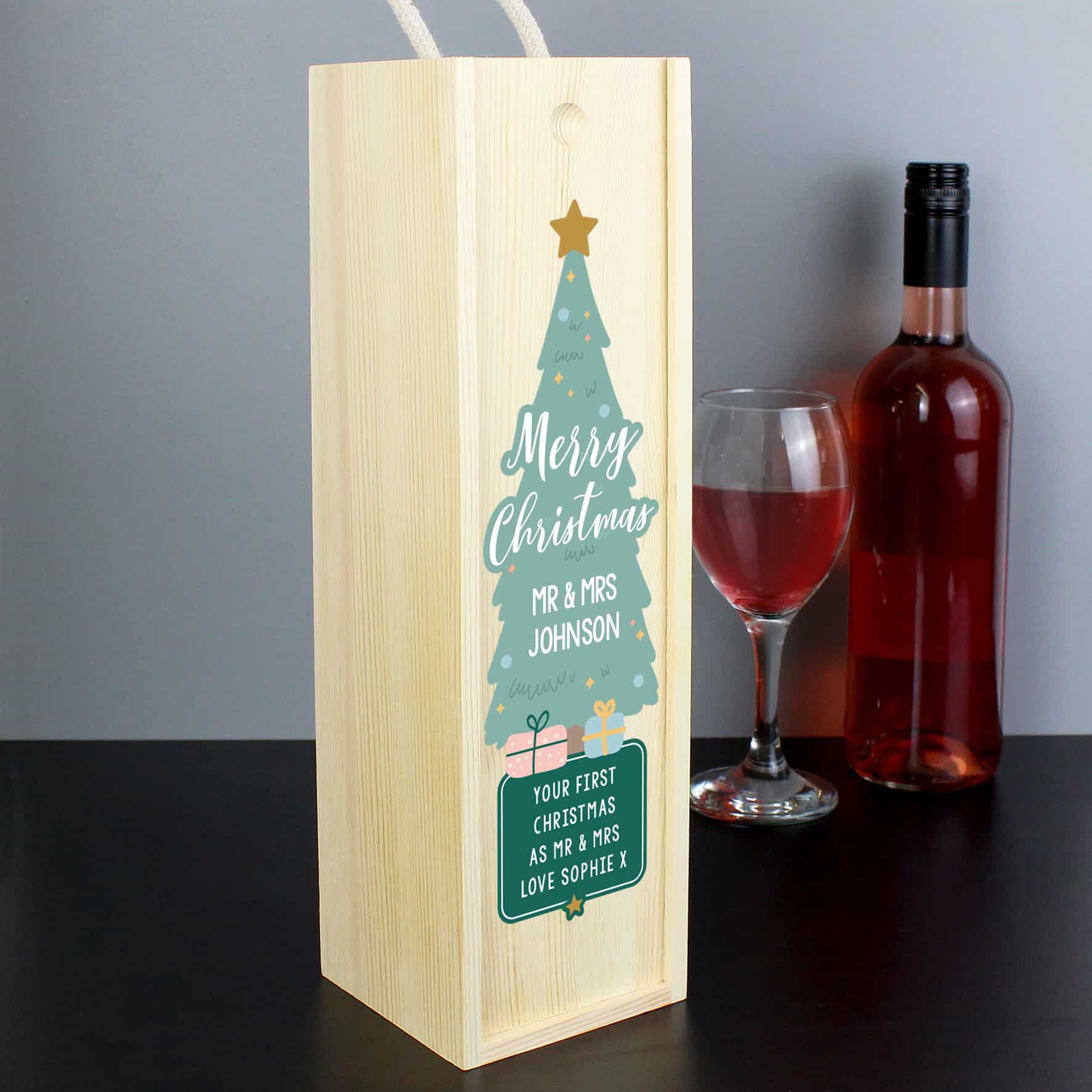 personalised christmas wooden wine box