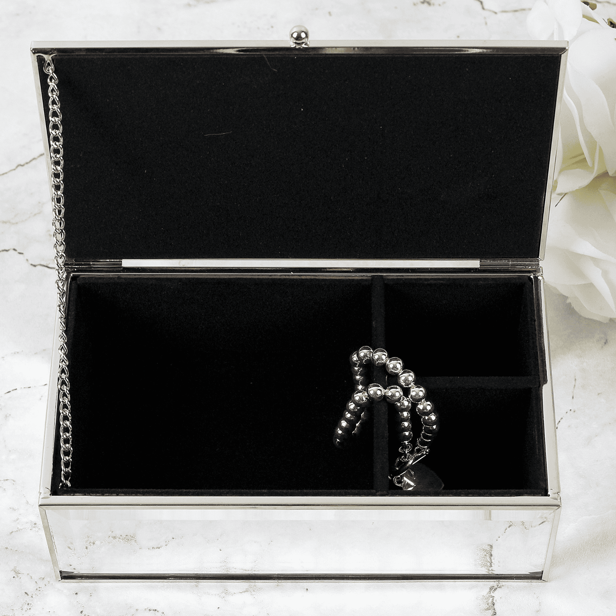 personalised classic mirrored jewellery box with any name showing the inside of the box