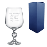 crystal wine glass with any message engraved over 4 lines