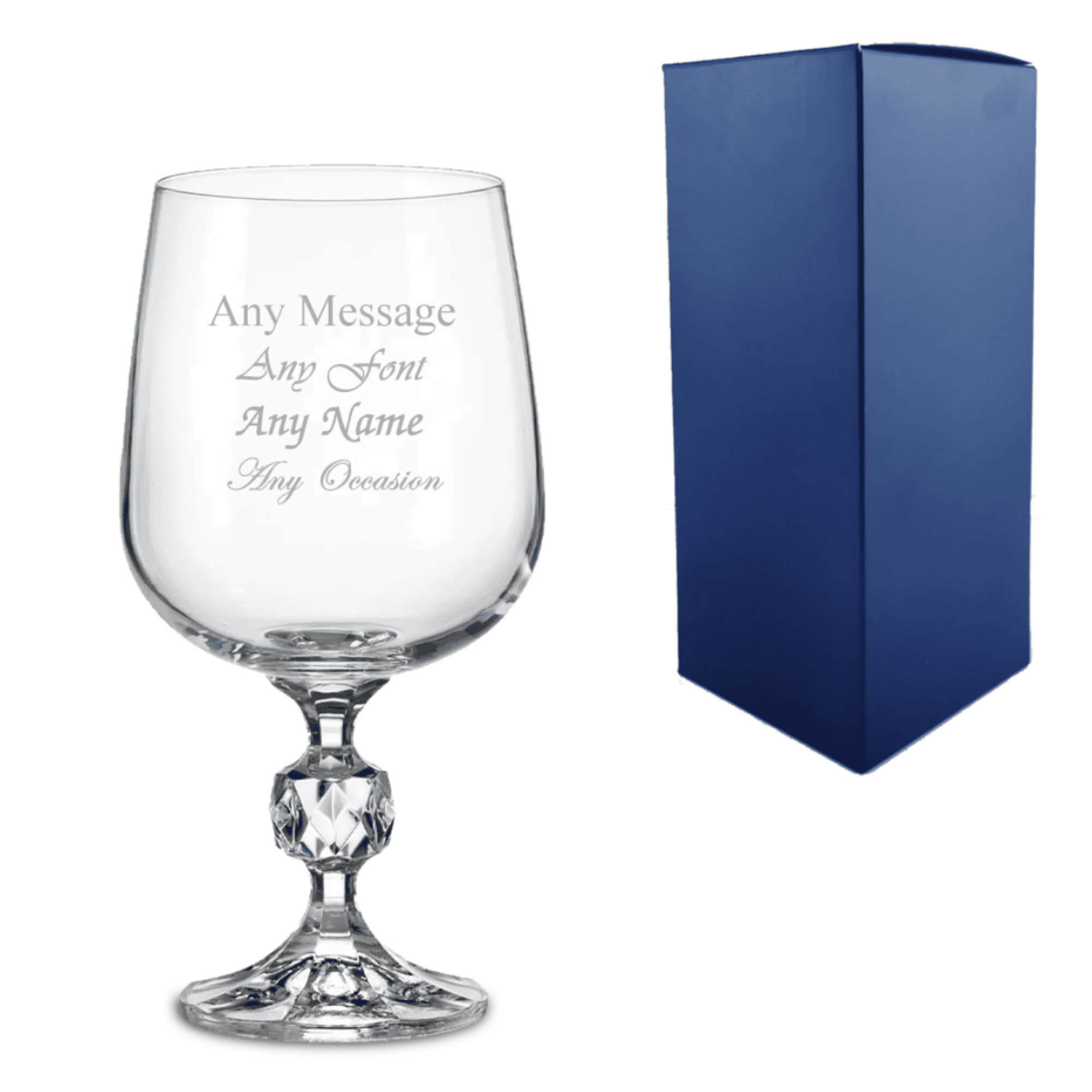 crystal wine glass with any message engraved over 4 lines