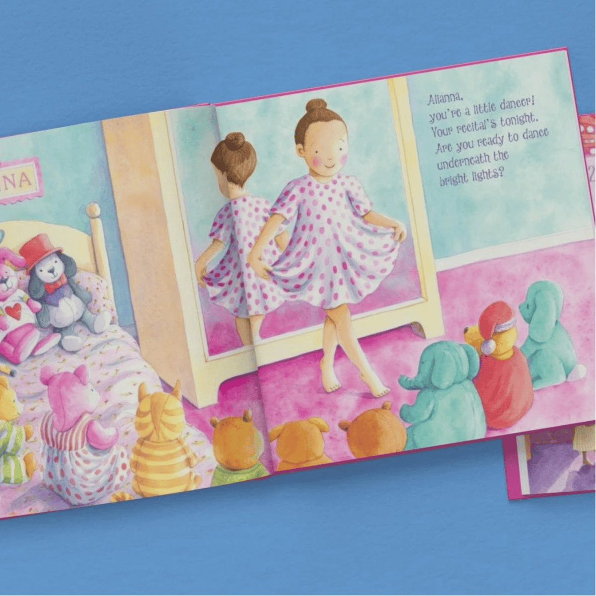 personalised I'm a little dancer book showing the inside of the book with the illustrations and the child's name personalised on it