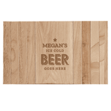 personalised beer goes here wooden sofa tray with any name on it