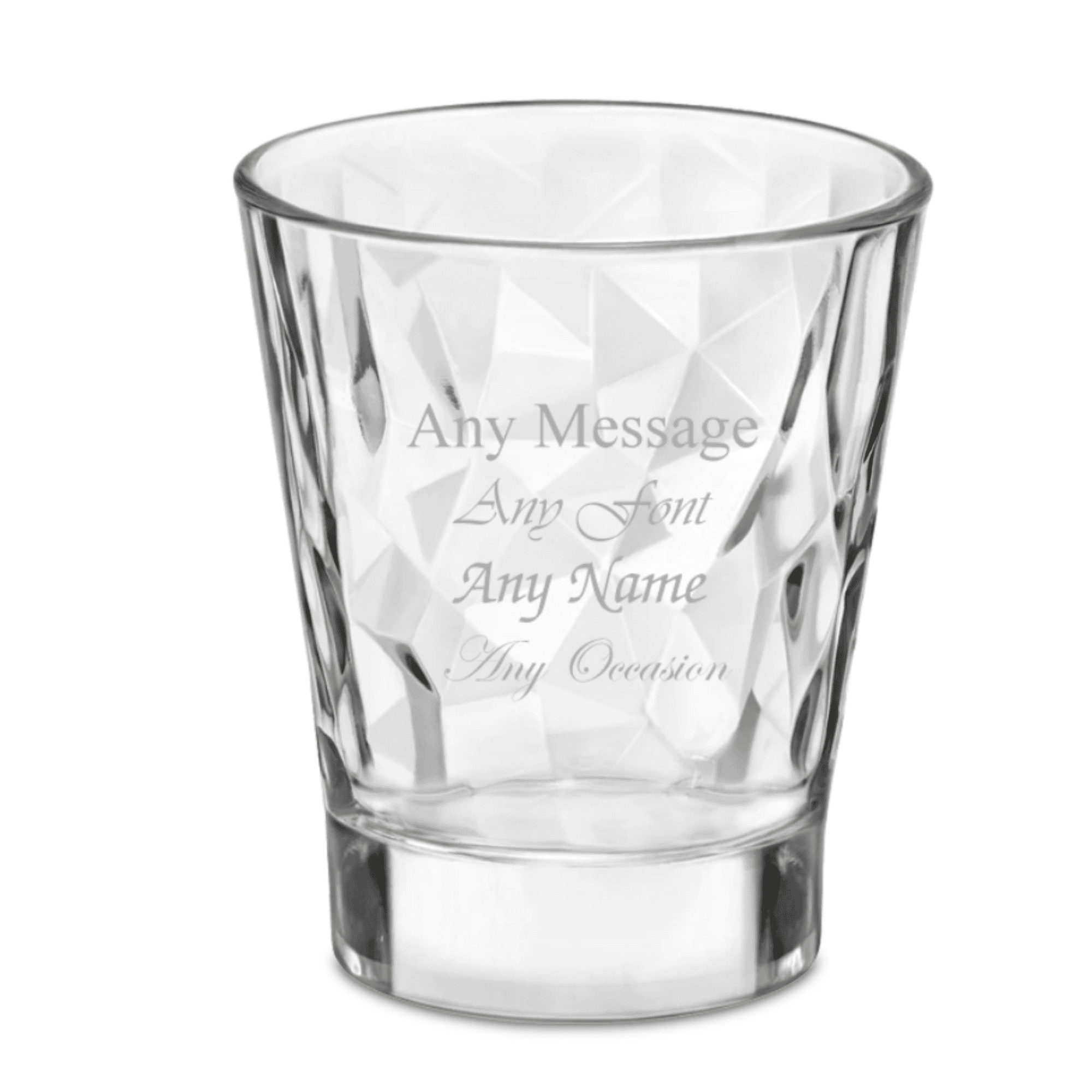 personalised diamond shot glass engraved with a message over 4 lines