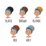 illustrations showing 5 different hair colours that you can select from as part of the personalised Super Mum book