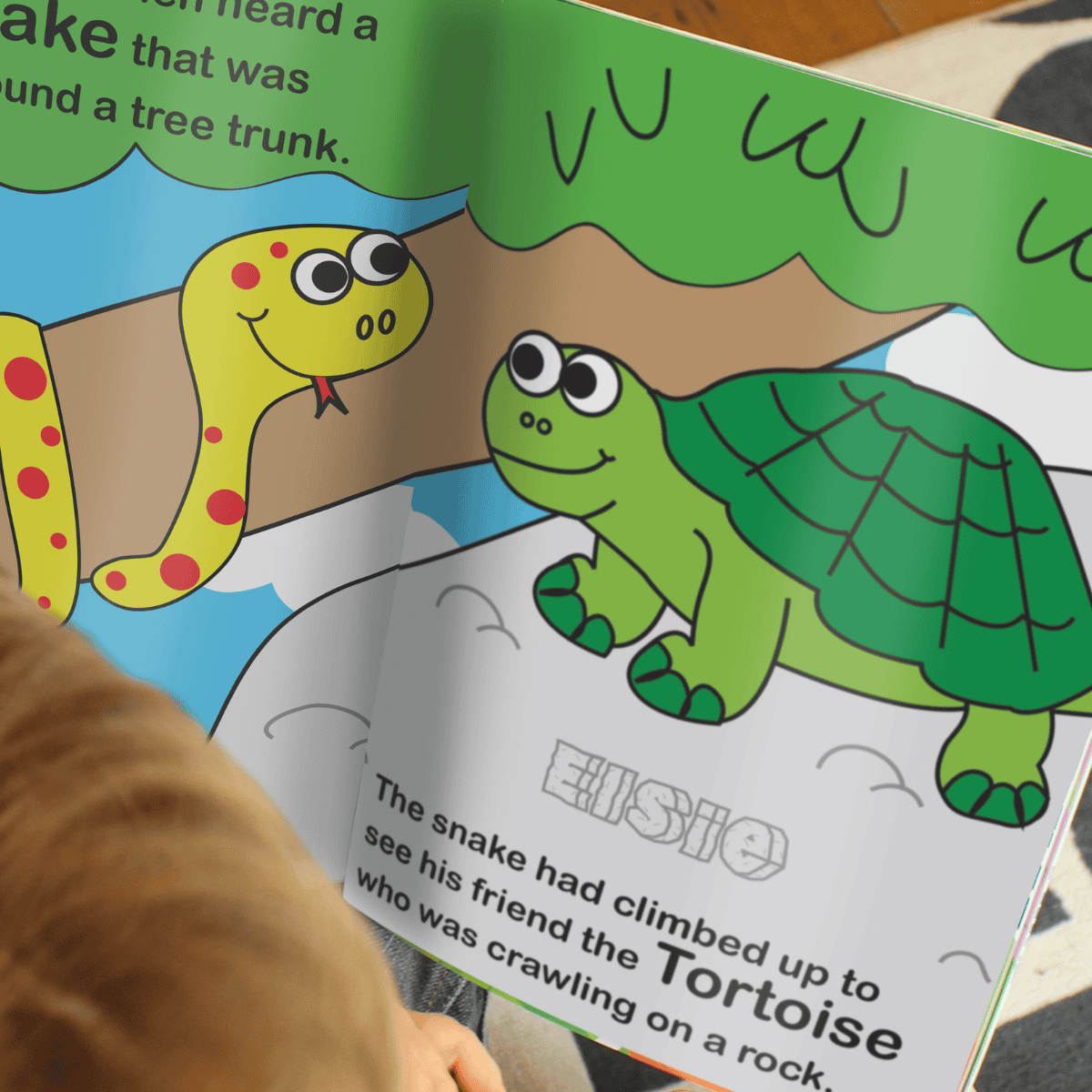 personalised zoo story book inside page showing the child's name personalised on the page.